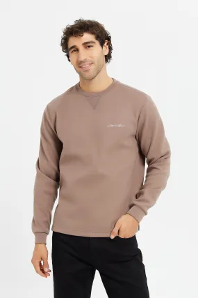 Men Taupe Basic Sweatshirt