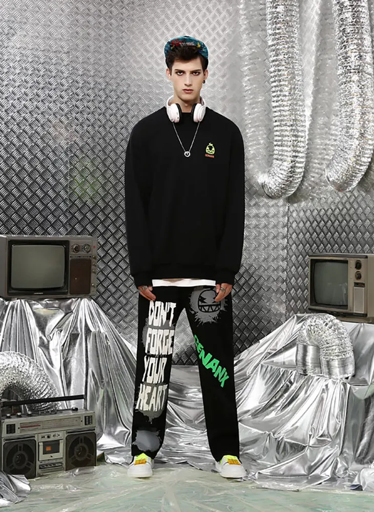 Minimalist Cartoon Print Drop-Shoulder Sleeve Sweatshirt