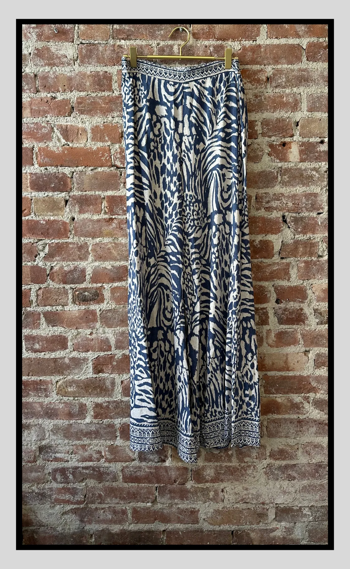 Navy and Ivory Printed Wide-Leg Pants