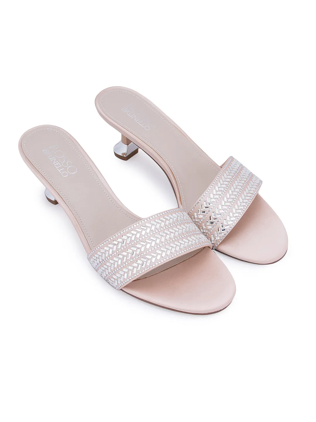 Pink Strap Embellished Kitten Heels