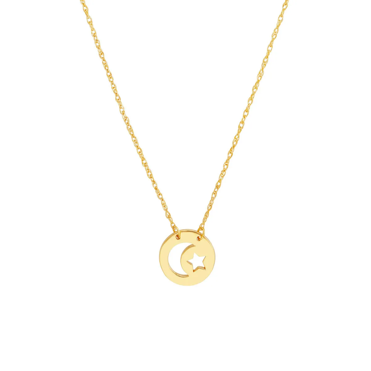 So You Cutout Moon and Star Mini Disc Adj. Necklace